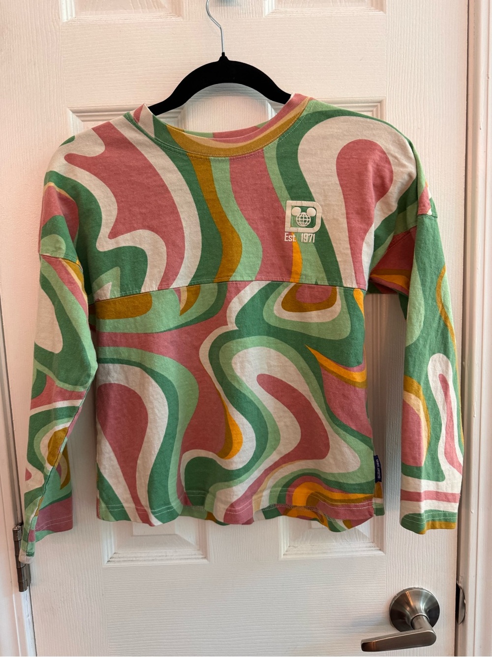 Walt Disney World Spirit Jersey Kids Retro Swirl Pink Green Size Large (10-12) - Picture 2 of 5